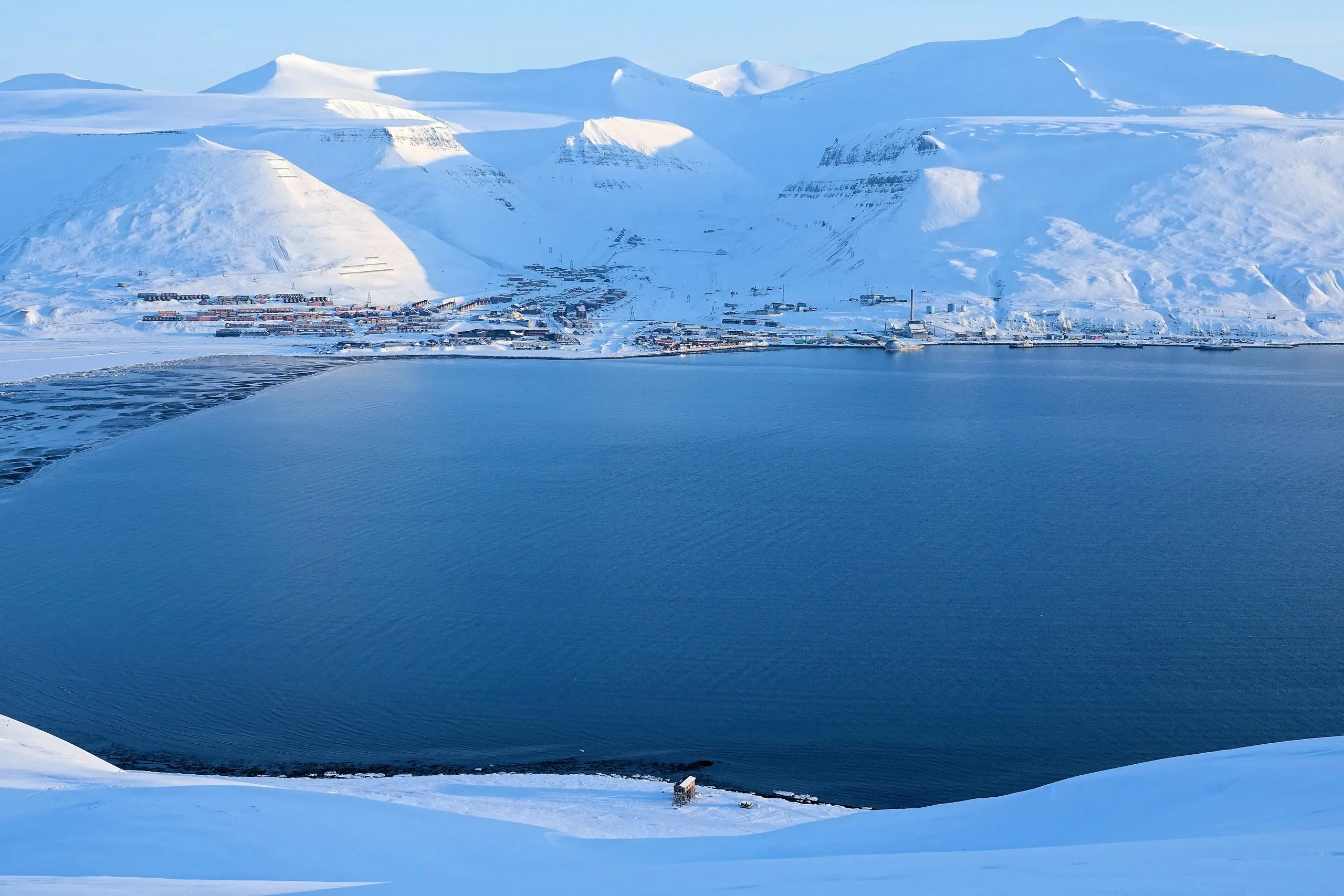 Longyearbyen town under winter snow